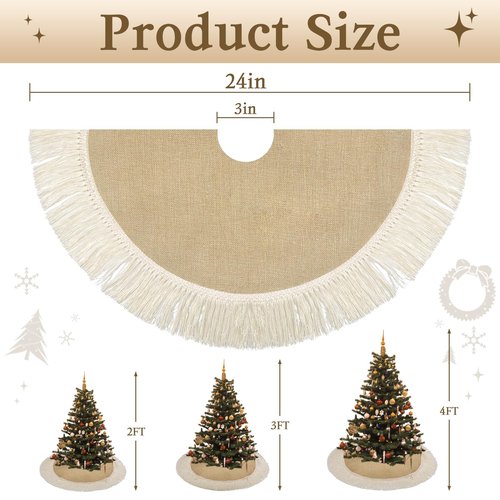 Yuboo 24" Burlap Spring Tree Skirts with Tassel, Brown Rustic Farmhouse Jute Linen Christmas Tree Skirt for Holiday Party Farmhouse Home Decor Ornaments