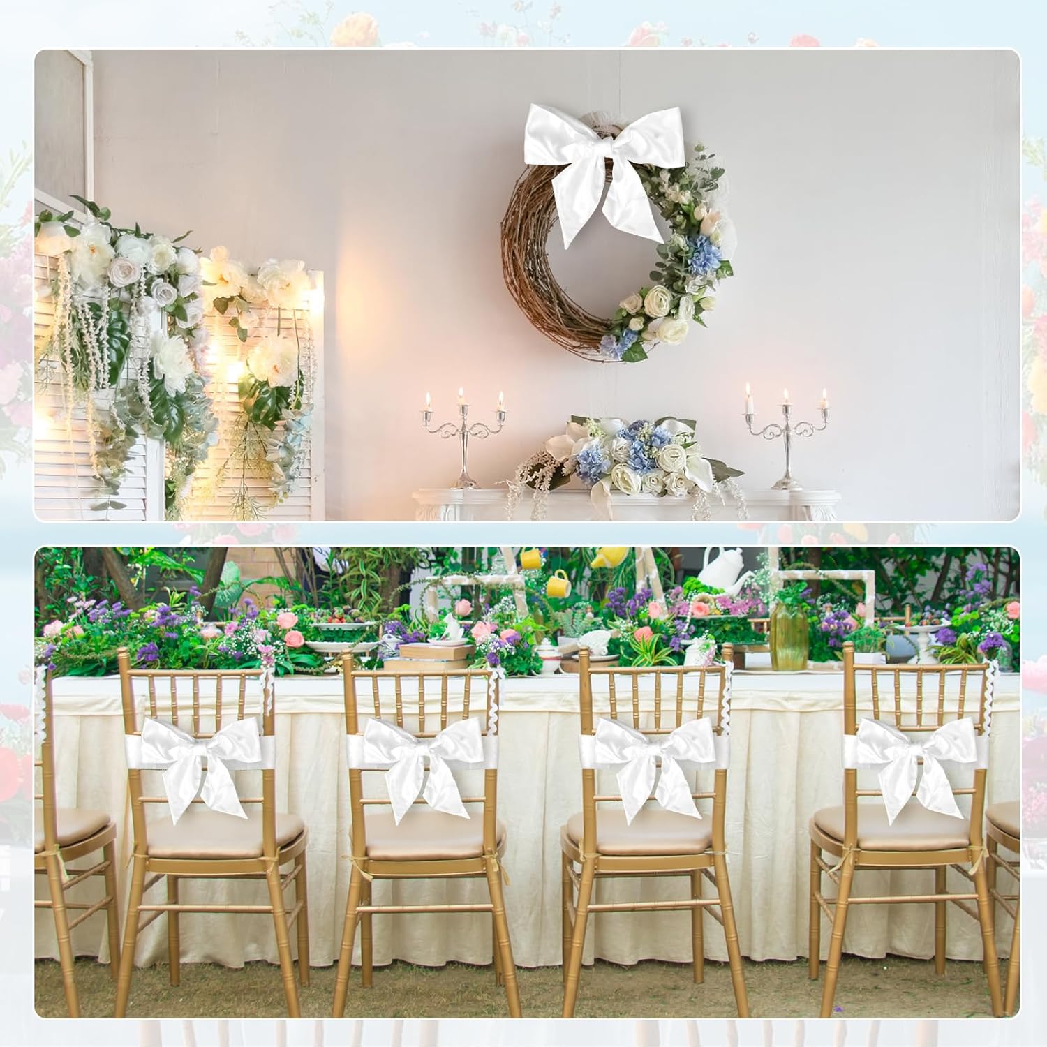 Skiennix 6Pcs White Wreath Sash - Blank Monogram Door Hanger for Christmas & Halloween | 5x55in