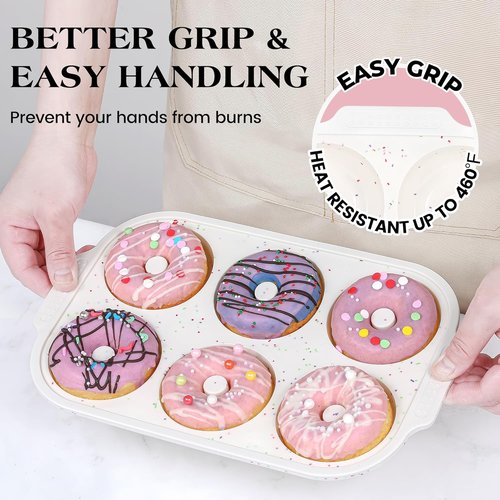 KASHME Silicone Donut Pan - Nonstick 6 Cavity Molds with Metal Reinforced Frame | 3.25 Inch Cream Color