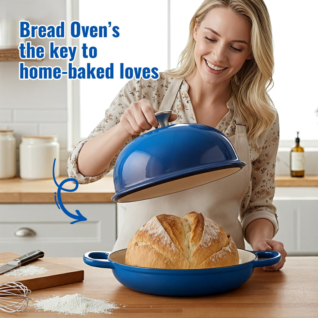 4.5 QT Dutch Oven for Bread Baking, Cast Iron Bread Oven for Sourdough, Enamelled Bread Dutch Oven with Lid, Heavy-Duty Non Stick Bread Pot, Blue