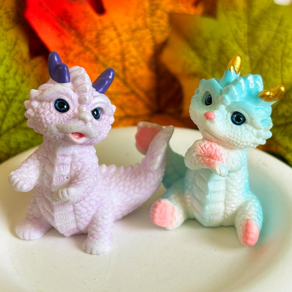 Skiennix Cute Mini Baby Dragon Figurines Set - Resin Cake Toppers & Fairy Garden Decor | Perfect Party Favors