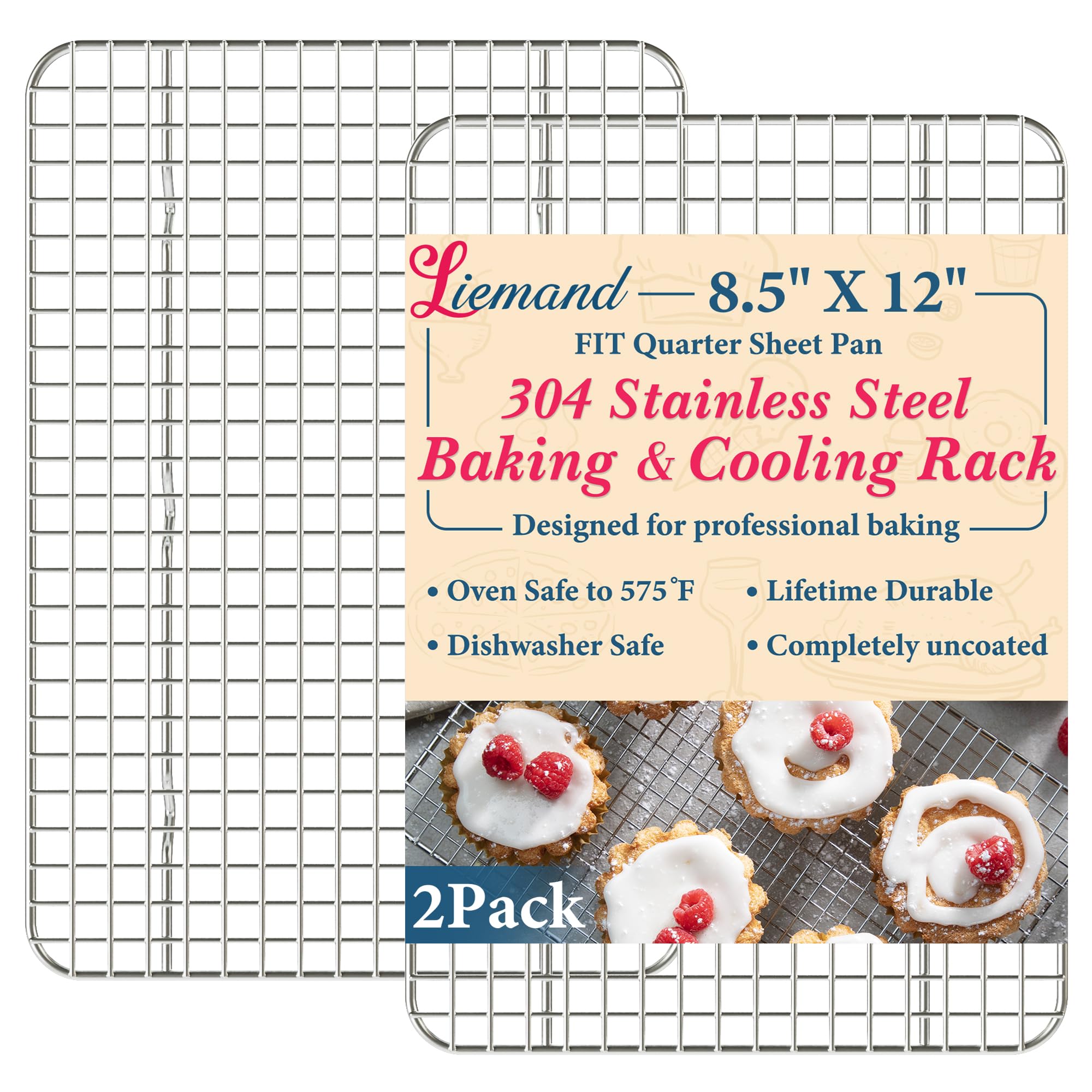 Cooling Racks for Cooking and Baking - 8.5"x12" Oven Safe Premium Stainless Steel Heavy Duty Baking Rack Tight-Wire, Fits Quarter Sheet Pan for Roasting & Grilling & Cooking - Set of 2
