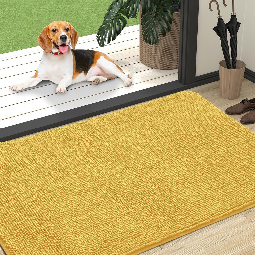 OLANLY Dog Door Mat - Absorbent Non-Slip Washable Chenille Mat for Muddy Paws | 47x32 Yellow