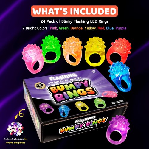 Kangaroo LED Light-Up Rings - Colorful Flashing Finger Lights | 24 Pack Party Favors for Kids