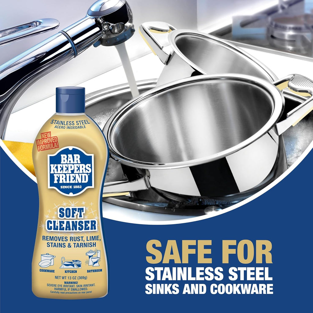 Bar Keepers Friend Soft Cleanser | 13 oz Multipurpose Surface Cleaner for Soap Scum & Grease Removal