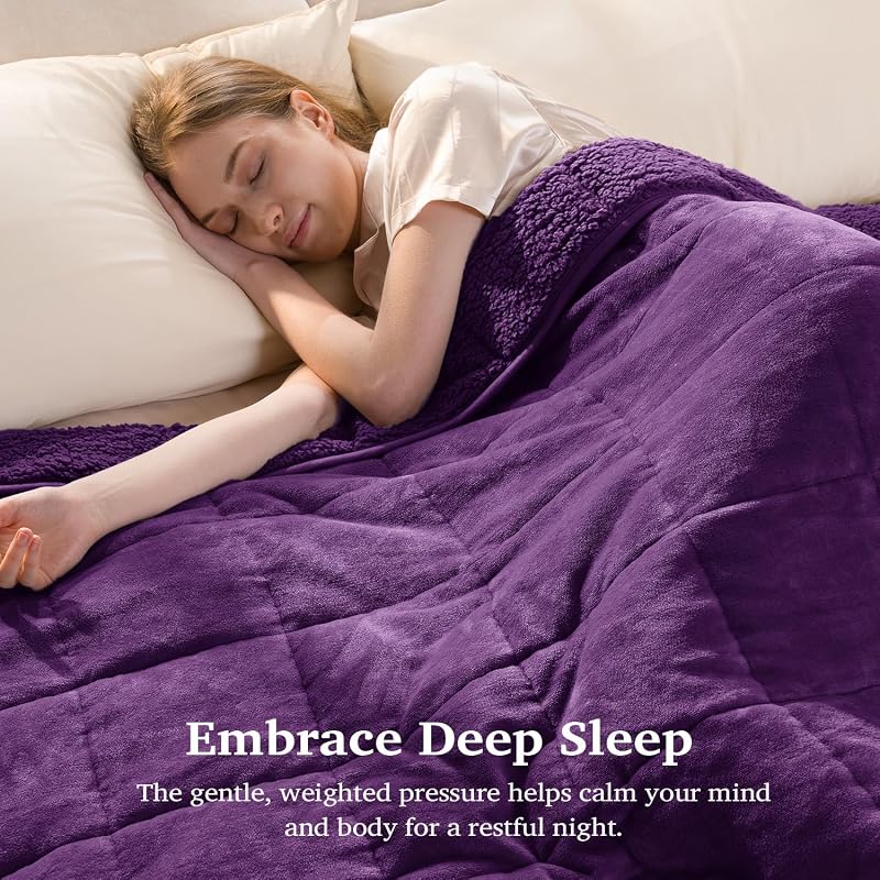 Sivio 20 lb Queen Weighted Blanket 60 x 80 in – Purple Sherpa Fleece