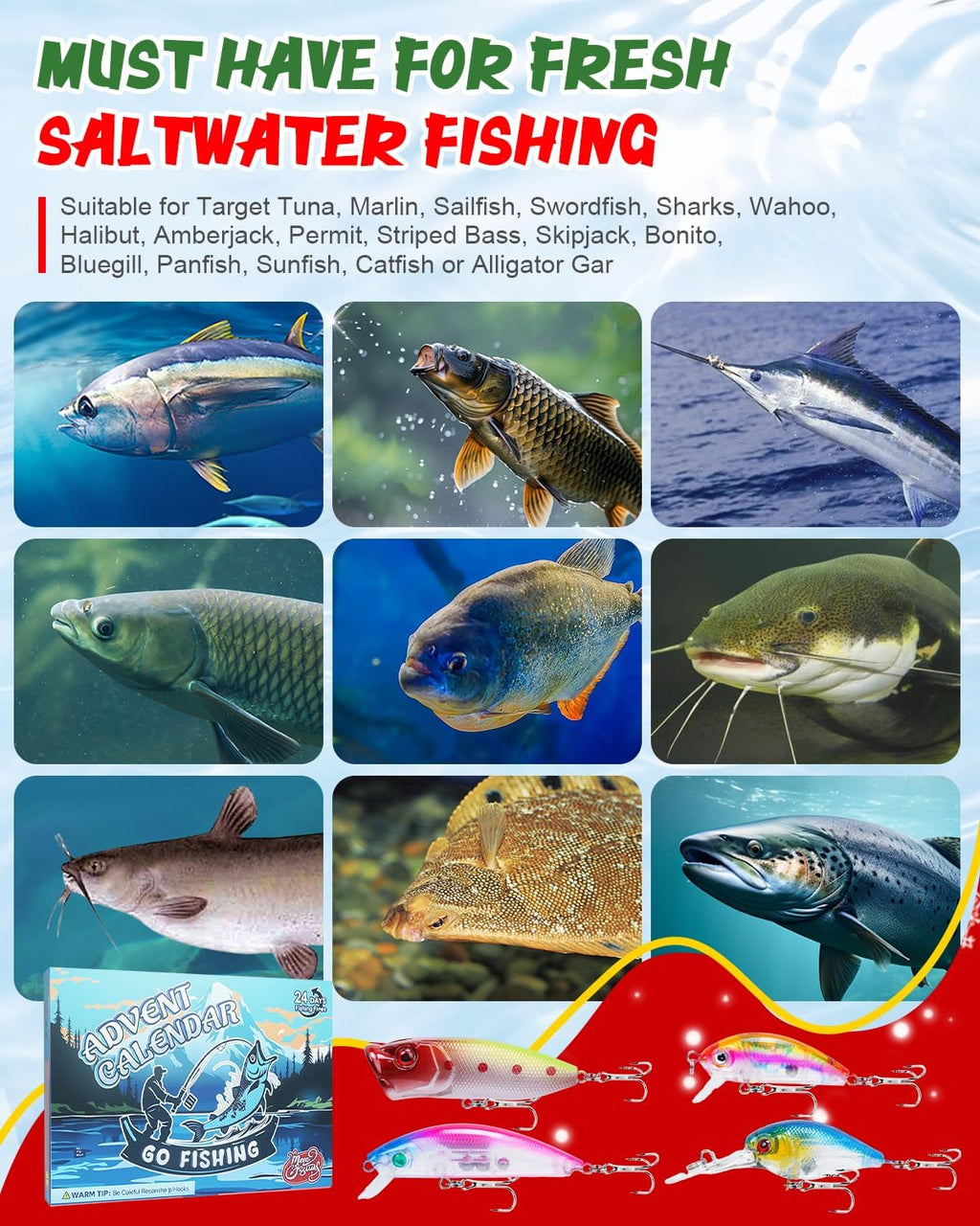 UCEC Fishing Advent Calendar 2025 - 24 Days of Fishing Gifts for Men & Teens | Christmas Countdown
