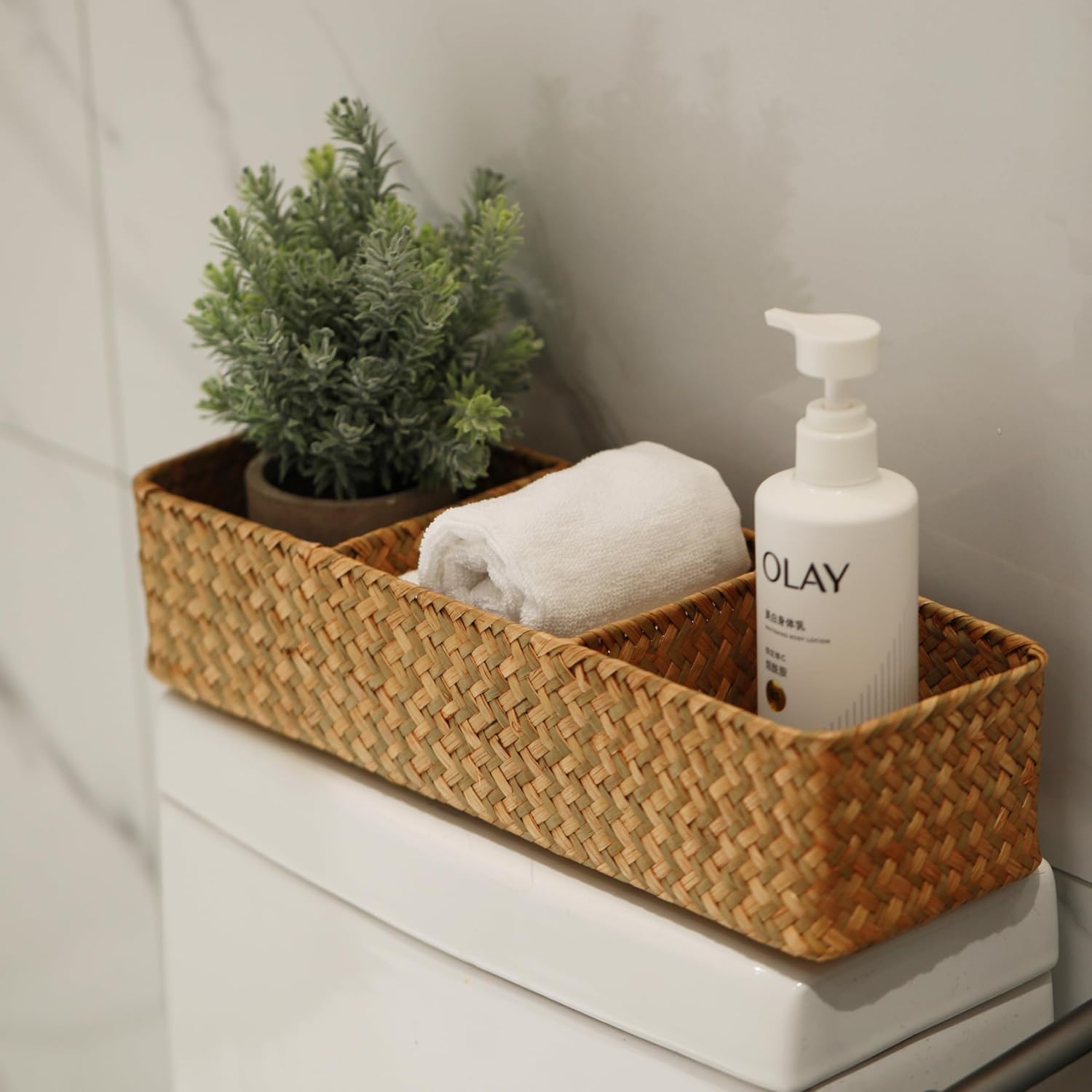 Seagrass Storage Basket - 3-Section Woven Compartment Baskets | Natural, 14.6” x 4.7” x 3.1”