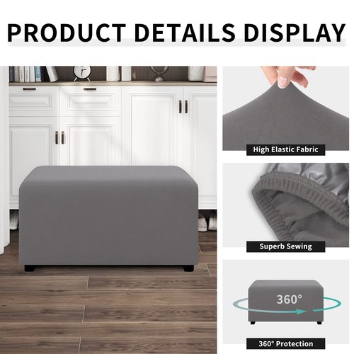 Easy-Going 100% Dual Waterproof Stretch Ottoman Cover Rectangle Folding Storage Stool Furniture Protector Soft Slipcover for Living Room with Elastic Bottom (XX Large, Light Gray)