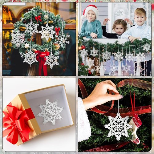 Buryeah Winter Snowflake Ornaments - 36 Pcs Crochet Decorations for Christmas Tree | 6 Unique Styles in White