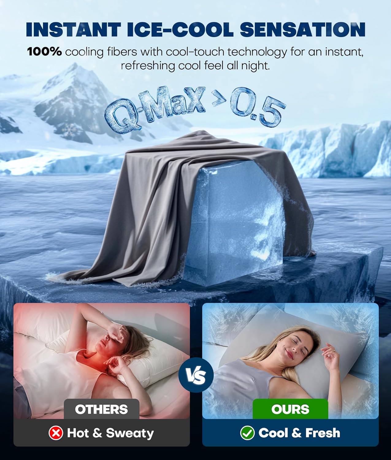 Skiennix Ultra-Chill Cooling Pillowcase Set of 2 - Softer Than Silk, Breathable Bed Covers (Light Gray, Standard)