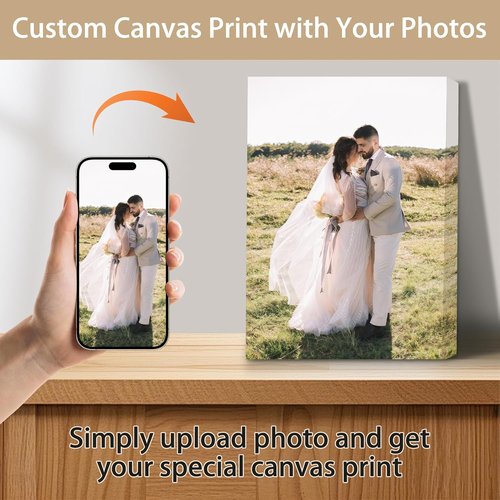 Custom Canvas Prints with Your Photos - Text Customized Canvas Wall Art Personalized Pictures Print Custom Photo Gifts for Family, Wedding, Baby, Pets, Home Office Decor, Wrapped Frame 12X12
