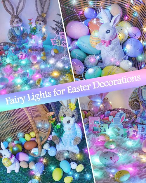 60LED Easter Fairy Lights by [Brand Name] - 20FT Waterproof Twinkle String Lights | Battery Operated with Timer for Spring Decor