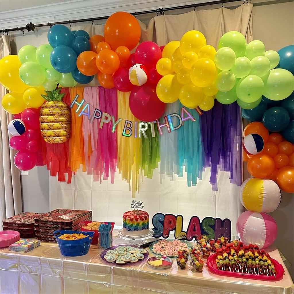 Skiennix 141 Pcs Rainbow Balloon Arch Kit - Vibrant Neon Colors for Tropical Luau & Birthday Celebrations