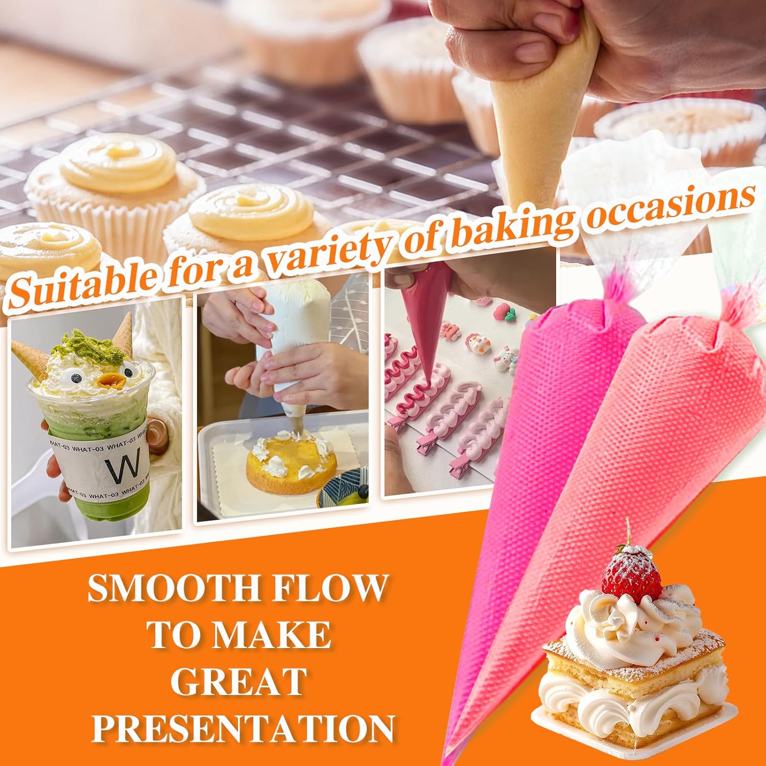 Skiennix Disposable Piping Bags - Thickened Large 16-Inch Bags for Cake Decorating & Icing (500 Pcs)