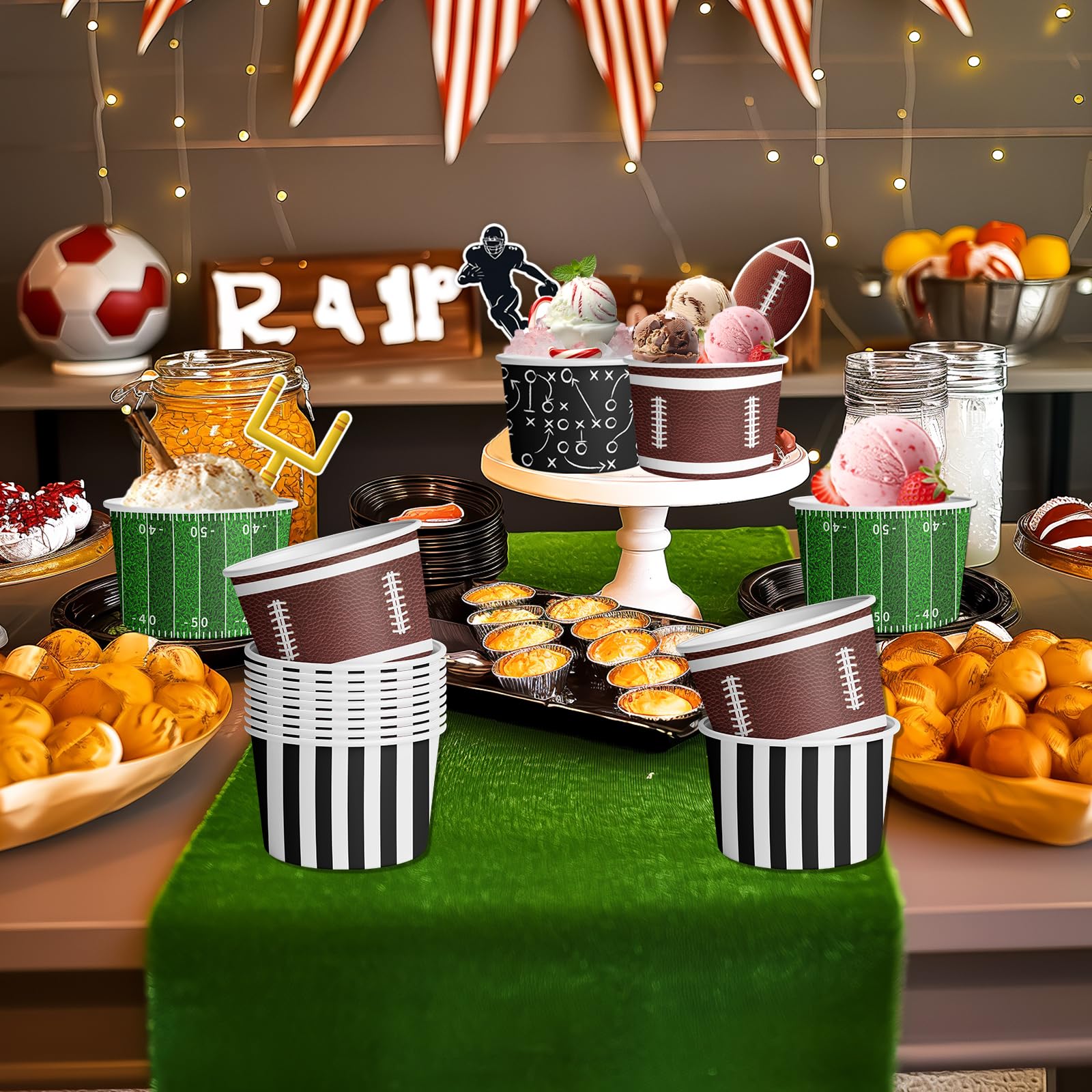 HAKOTI 48Pcs Football Party Supplies Kit - Football Ice Cream Bowls Party Snack Bowls Birthday Themed Decoration for Game Day Party,Sports Event