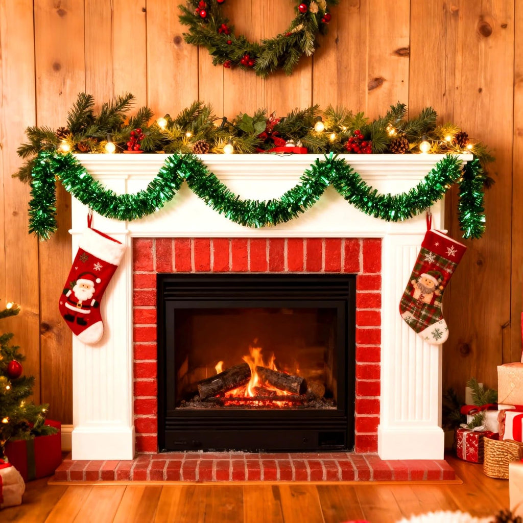 Skiennix 50Ft Green Christmas Garland - Non-Lit Soft Twist Tinsel Decor for Indoor/Outdoor Holiday Use