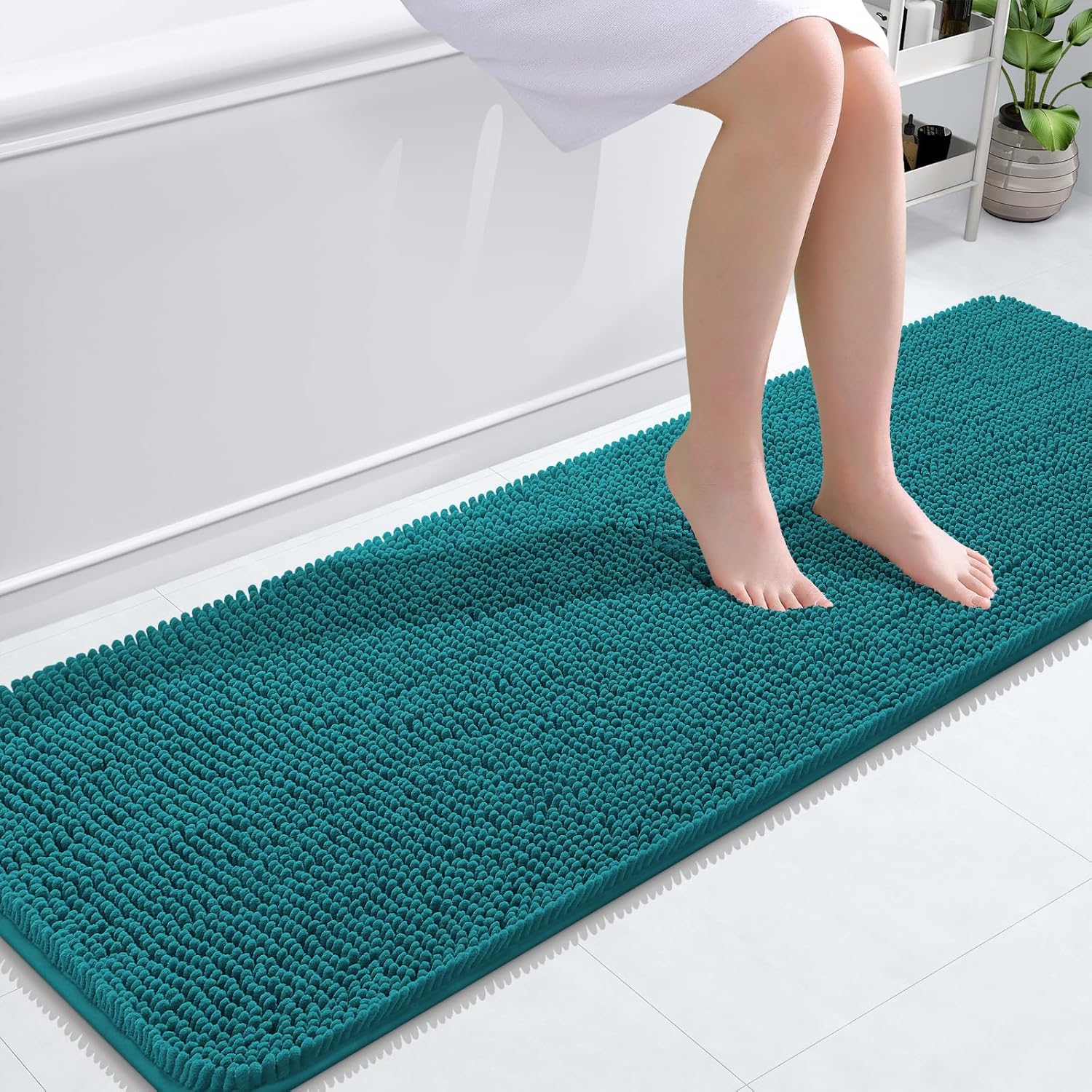 OLANLY Bathroom Runner Rug - Soft Absorbent Chenille with Rubber Backing | Quick Dry, Machine Washable, 59x20" in Deep Lake