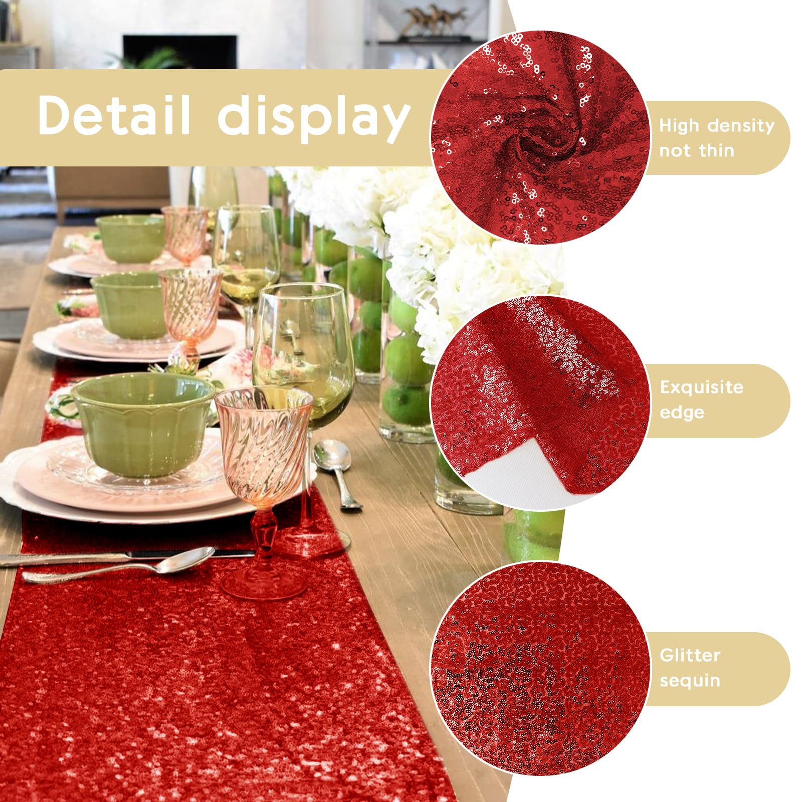 Yblut 10 Packs 12 x 72 inches Sequin Table Runner, Red Glitter Table Runner for Birthday Party Supplies Wedding Engagement Baby Shower Holiday Celebration Event Decorations