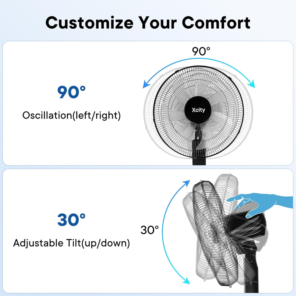Xcity 16-Inch Oscillating Pedestal Fan - High Velocity, Remote Control, Adjustable Height & Tilt | Quiet for Bedroom & Office