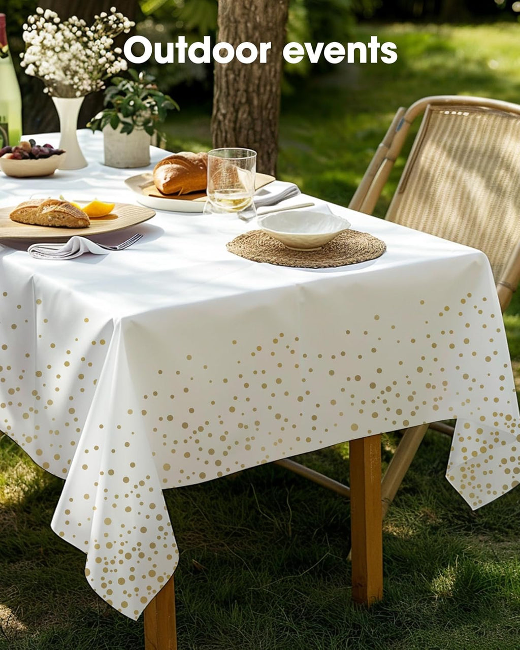 Pureegg Disposable Plastic Tablecloths - 10 Pack, 54 x 108 Inch, Leakproof & Sturdy for Graduation | White & Gold