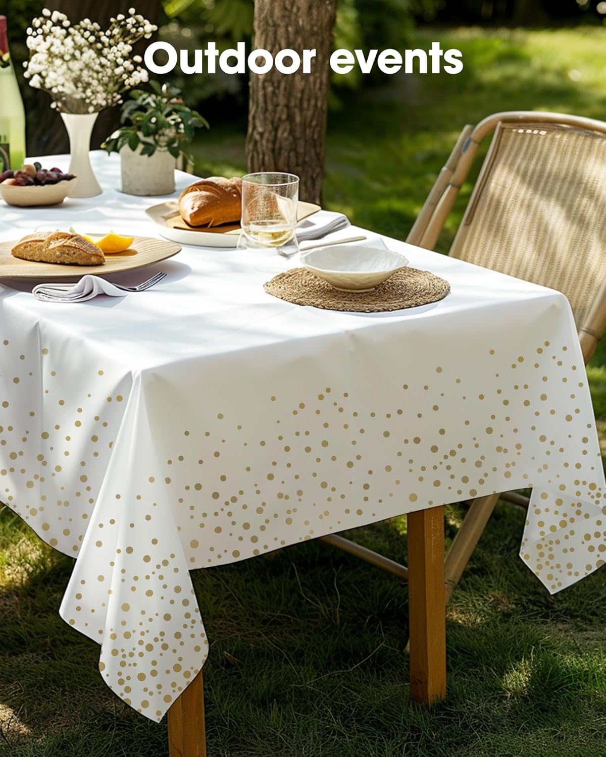 Pureegg Disposable Plastic Tablecloths - 10 Pack, 54 x 108 Inch, Leakproof & Sturdy for Graduation | White & Gold