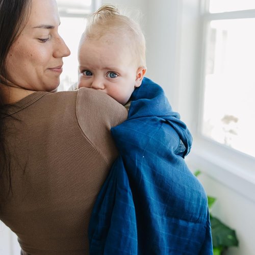 Featherhead™ 100% Cotton Muslin Swaddle Blankets - Soft & Breathable Newborn Essentials | Large 47”x47” (4 Pack - Blue Solids)