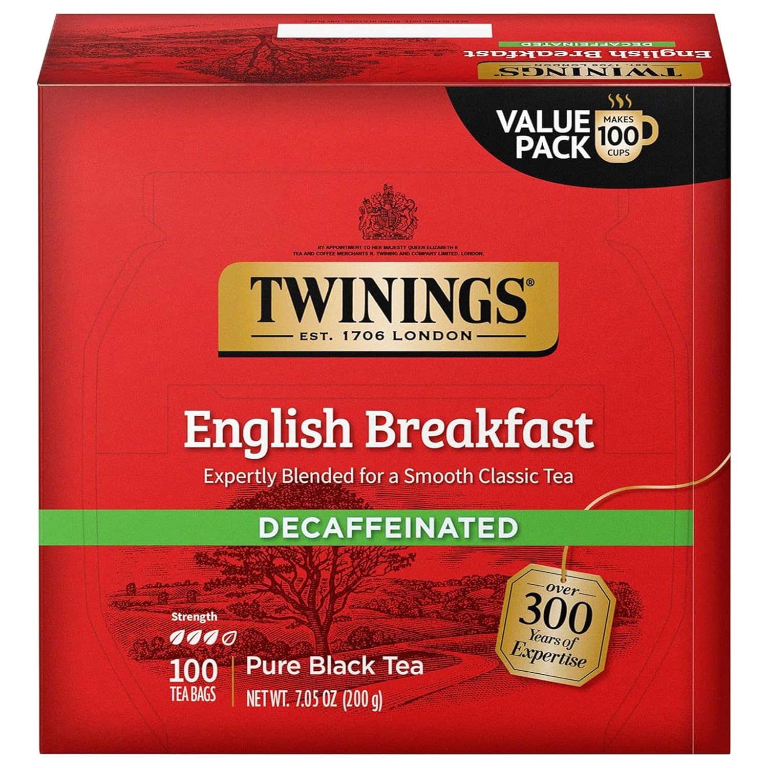 Twinings Decaffeinated English Breakfast Black Tea - Smooth & Flavorful | 100 Individually Wrapped Teabags