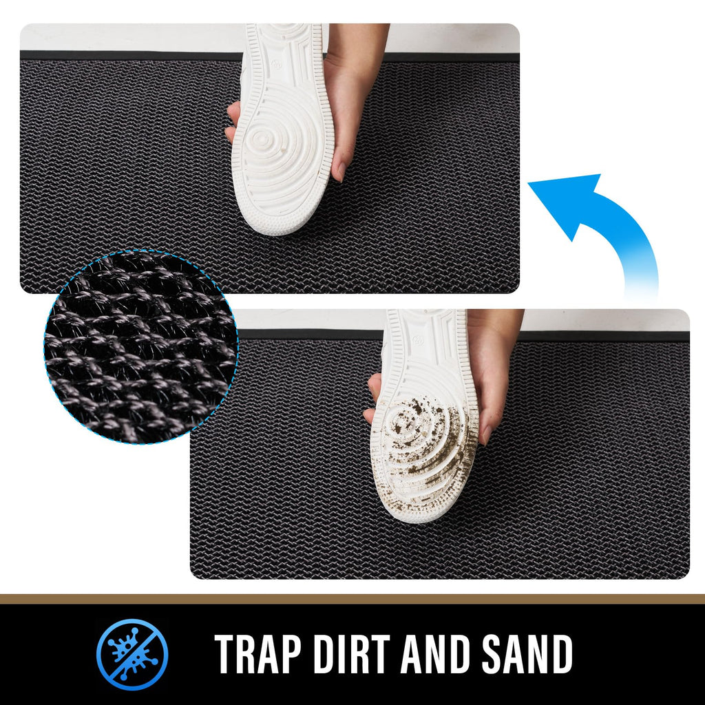 PLEASOR Front Door Mat Indoor Outdoor Entrance, Sturdy Natural Rubber Doormat, Resists Dirt and Absorbent, Low Profile Welcome Mat for Outdoor Entry, 17x30, Grey