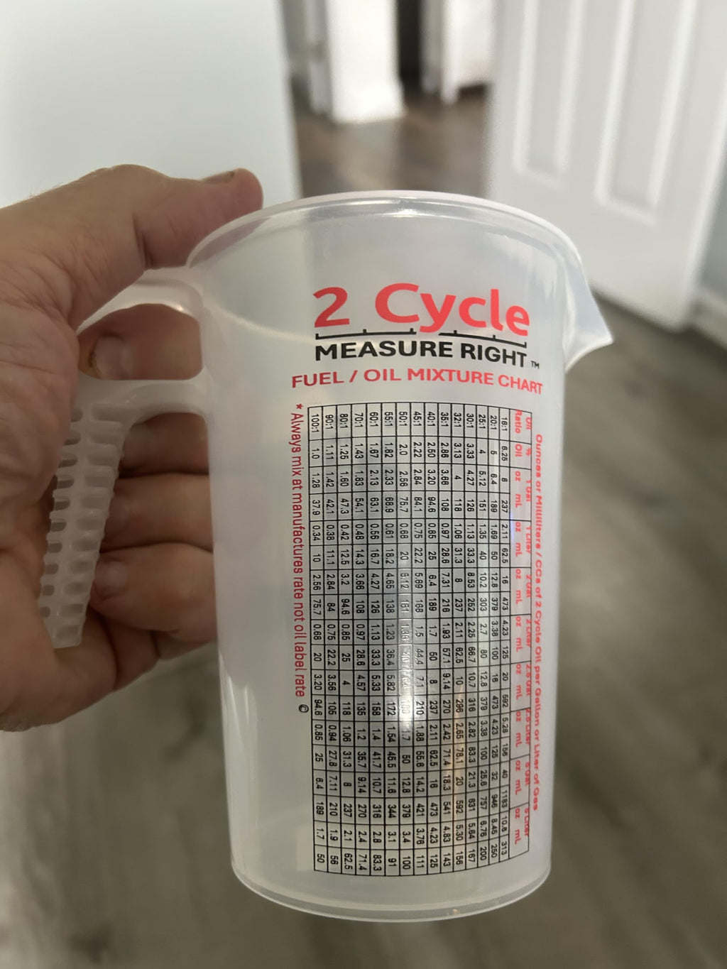 2 Stroke Oil Measuring Cup - 16 Oz Oil Gas Mixing Pitcher with 15-In-1 Ratio Conversion Chart for Outboard Motors, Chainsaws, Weed Eaters, Lawn Equipment, ATVs, Boats, Snowmobiles, Trimmers, Blowers