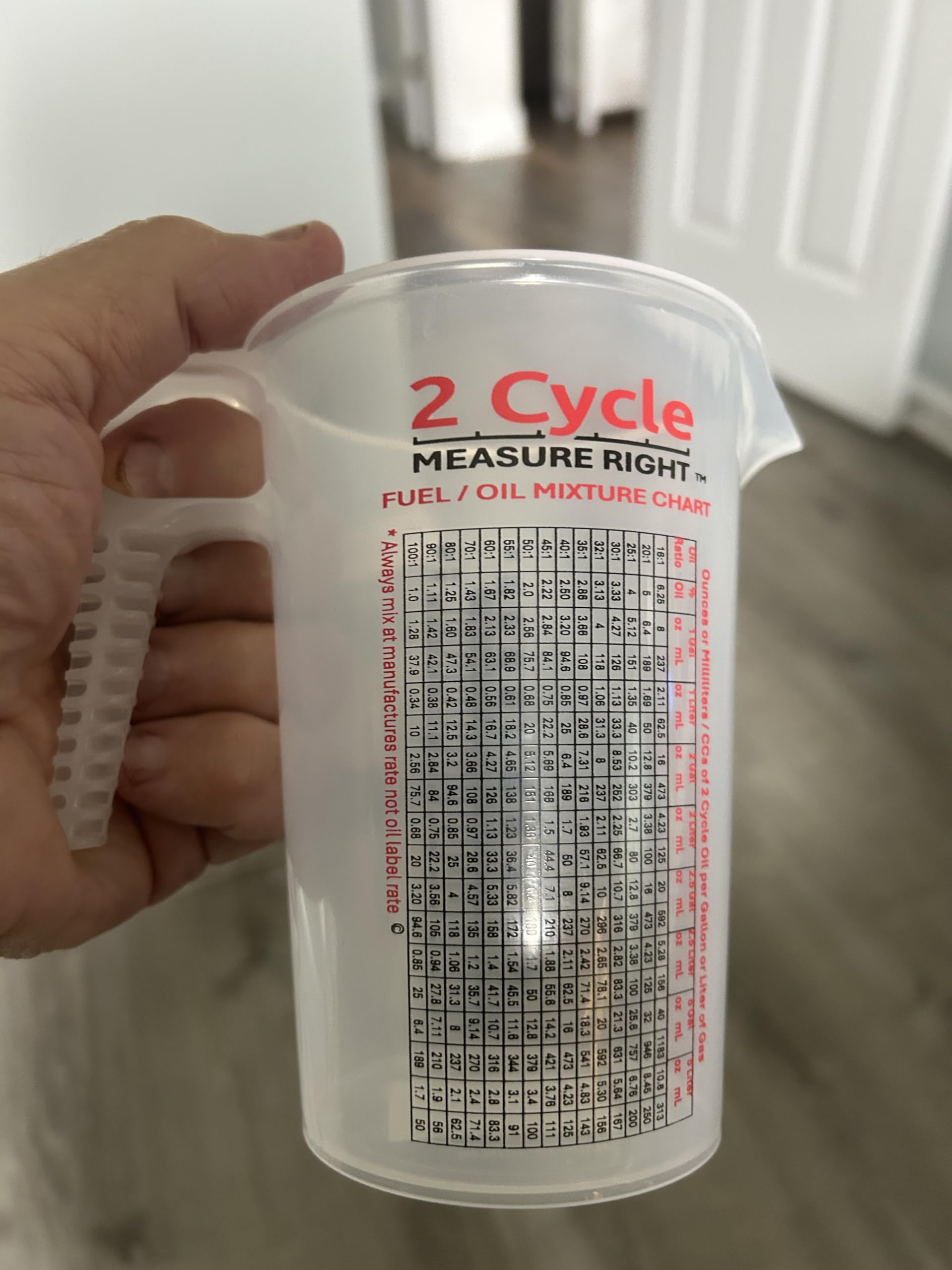 2 Stroke Oil Measuring Cup - 16 Oz Oil Gas Mixing Pitcher with 15-In-1 Ratio Conversion Chart for Outboard Motors, Chainsaws, Weed Eaters, Lawn Equipment, ATVs, Boats, Snowmobiles, Trimmers, Blowers