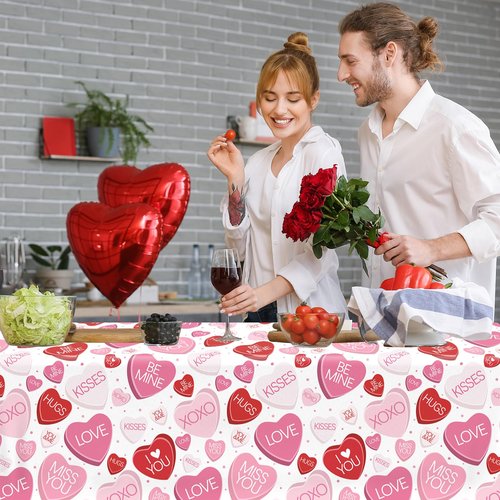 Gexlaju Valentines Day Decorations,3pcs Conversation Heart Table Cloth Disposable Waterproof Pink and Red Valentine Tablecloth for Wedding Proposal