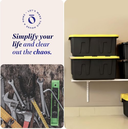 HOMZ 34 Gallon Heavy Duty Plastic Storage Bins - 2-Pack Stackable Totes with Lids, Black/Yellow