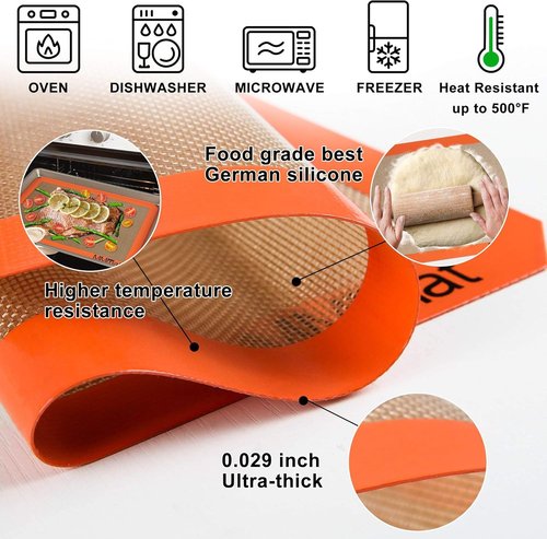 Best German Silicone Baking Mat - Non-Stick, Non-Slip Reusable Oven Liner | Set of 2 Half Sheet Mats