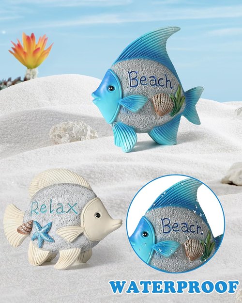 iStatue 2-Pack Resin Fish Figurines - Cute Coastal Nautical Decor for Home, 4.4'' Beach Theme