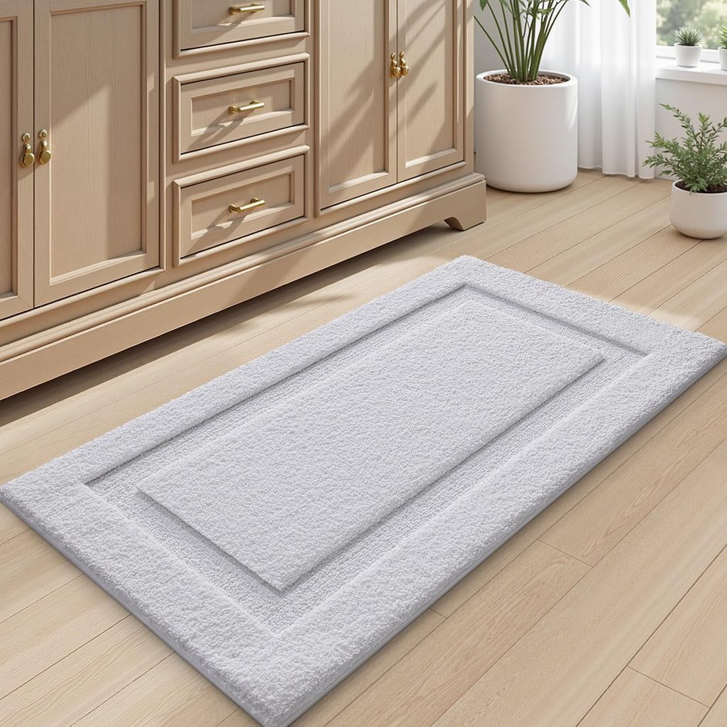 LUMI Ultra Soft Bathroom Rugs Non Slip with Rubber Backing, Absorbent Washable Bath Mat Quick Dry, Upgraded Premium Microfiber Plush Carpet for Bathtub and Shower Floor, White, 16x24