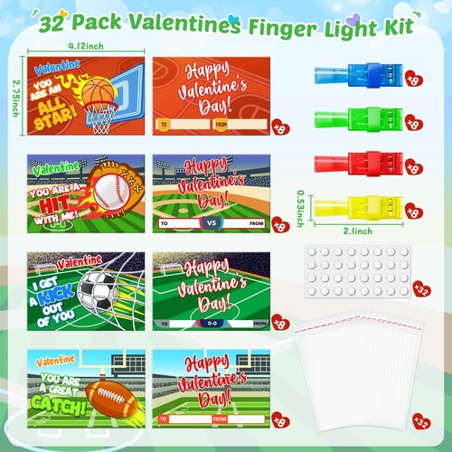 Bstoyder Valentines Day Gifts Cards for Kids, 32Pcs Finger Toys with Valentine Greeting Cards, Sparkle Bulk Toys for Boys and Girls, School Classroom Gift Exchange for Kids Valentine Party Favors
