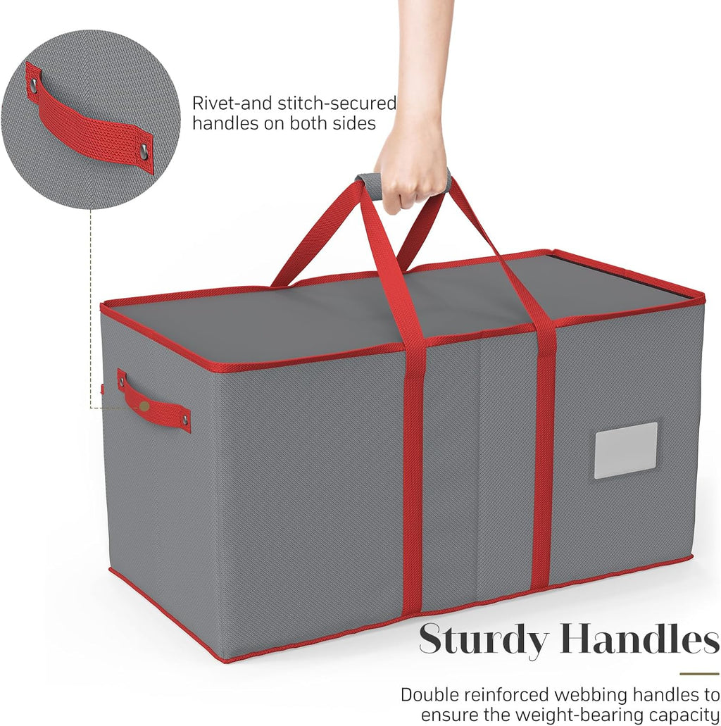 Winpull Christmas Ornament Storage Box - Large Organizer for 128 3-Inch Ornaments | Adjustable Dividers & Dual Zipper (Grey)