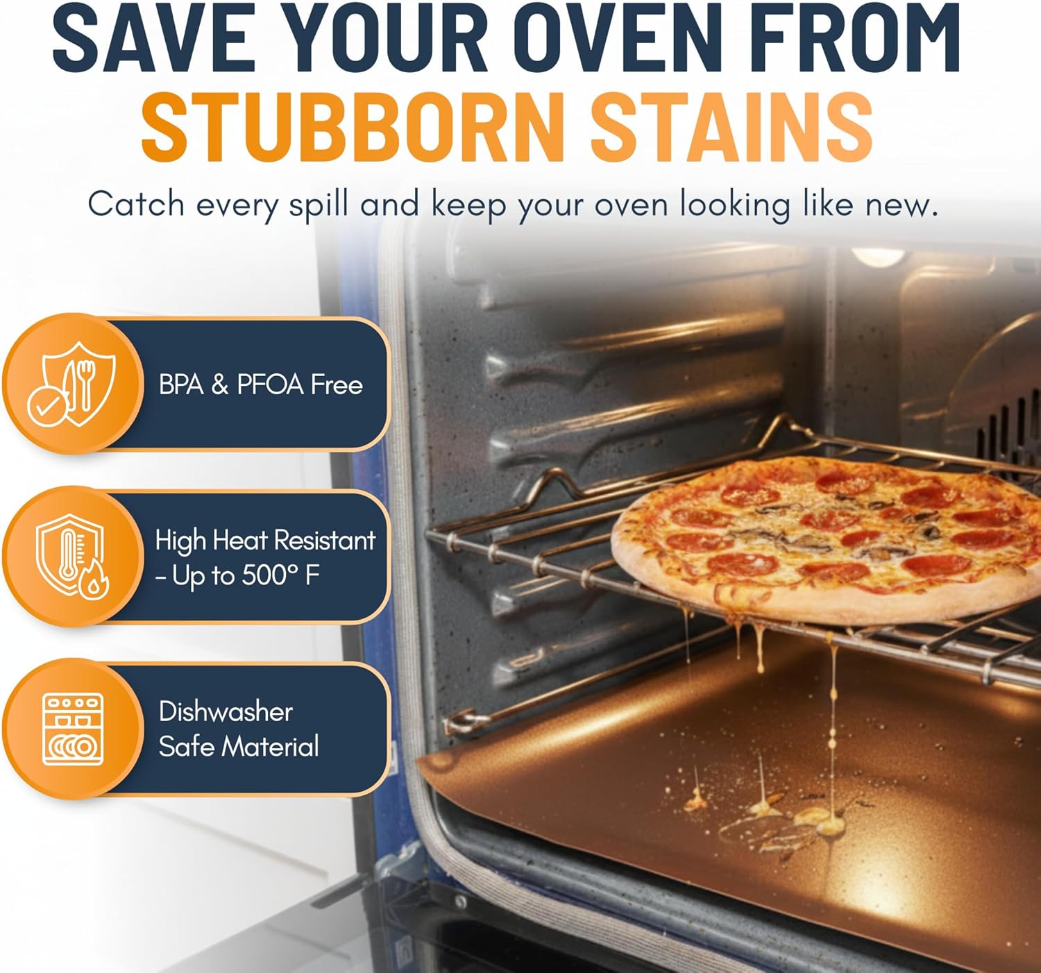 Skiennix Oven Liners - 4 Pack Heavy Duty Non-Stick Mats, 17”x25” | BPA & PFOA Free Copper Kitchen Accessory
