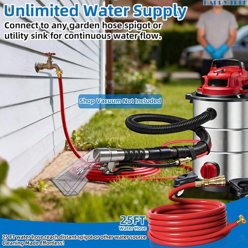 Happy Tree Universal Fit Shop Vac Hose Kit - 25 Feet Wet-Dry Extraction Accessory for Upholstery & Auto Detailing