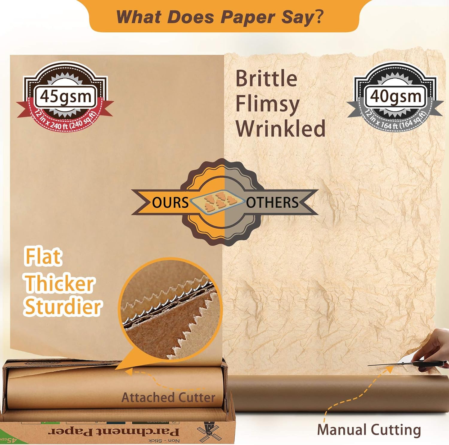 Unbleached Parchment Paper Roll - Non-Stick Baking Paper for Cooking & Grilling | 12 in x 240 ft