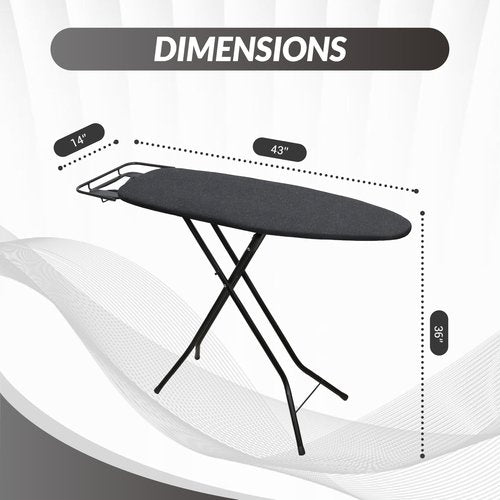 ZOES HOMEWARE 2026 Enhanced Ironing Board, Folding Iron Board with Retractable Iron Rest& Hook, 7-Level Height Adjustable Ironing Table with Thermo-Reflective Surface &10mm Thicken Pad, 43"x14"x36"