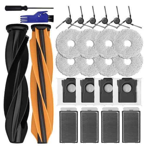 LOVOBO 26 Pcs Accessories for Dreame X50 Ultra L50 Ultra L40s Pro Ultra/Mova V50 Ultra Robot Vacuum Replacement Parts,2 Main Rolling Brushes,8 Mop Pads,6 Side Brushes,4 HEPA Filters,4 Dust Bags