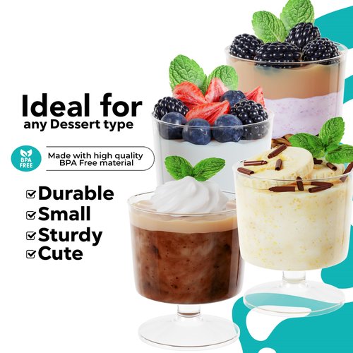 Exquisite Mini Dessert Cups With Spoons 1,000 Pcs - 2 Oz Round Clear Plastic Pudding Cups Disposable With Tasting Spoons 500 Sets | Mini Parfait Cup | Appetizer Cup For Party & Events