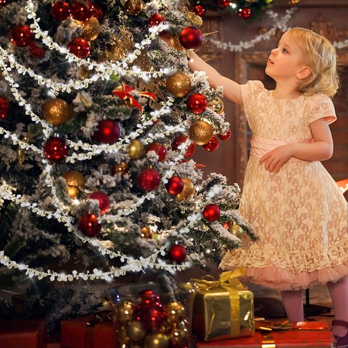 16 Feet Christmas Garland Christmas Tree Crystal Beads Garland Clear Iridescent Large Twinkle Ice Double Twist Christmas Tree Garland Perfect for Winter and Xmax Tree Decorations and Home Décor (Gold)