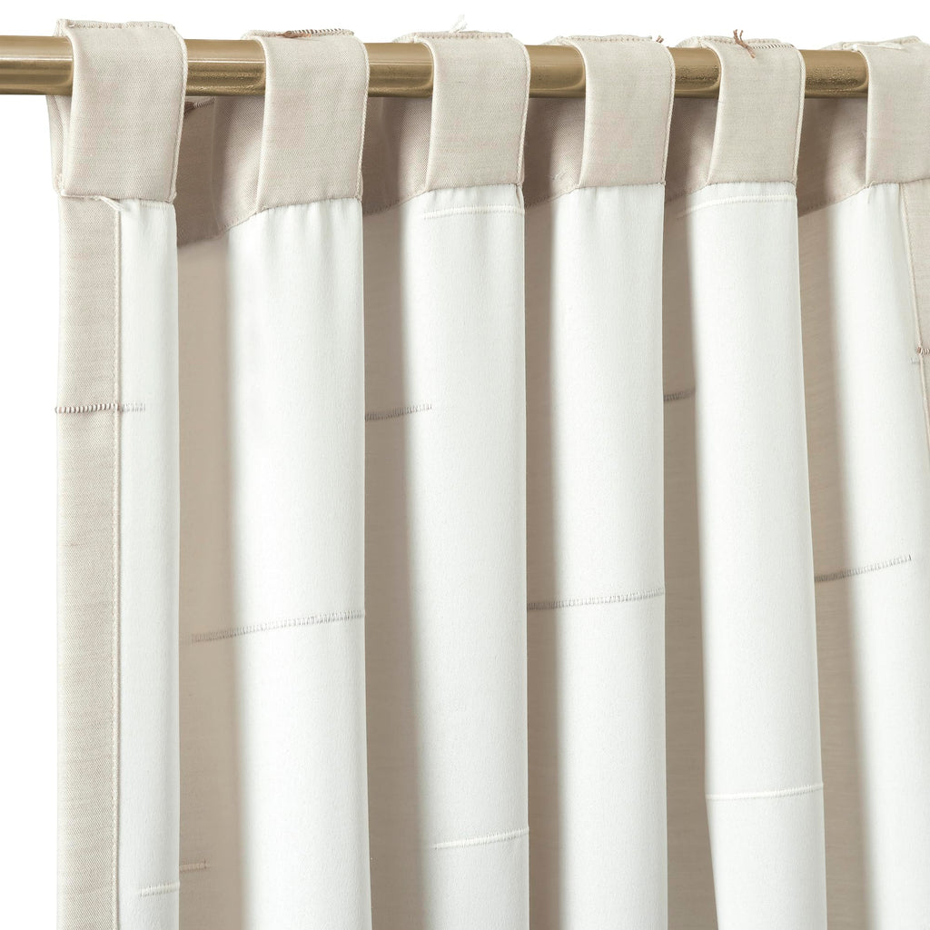 Lush Decor Boho Stripe Clip Jacquard Window Curtain Panels Pair 42" W x 84" L Neutral & Brown - Beige Curtains for Living Room - Modern Bedroom Curtains