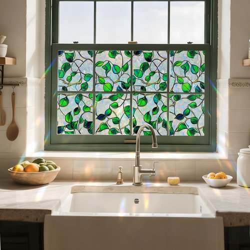 SOMWISE Window Privacy Film Home Room Bathroom Spring Decor Car Decorations One Way Privacy Window Clings Decals Tint Door Cover Rainbow Renter Friendly Stickers Static Cling Stained Glass Windows