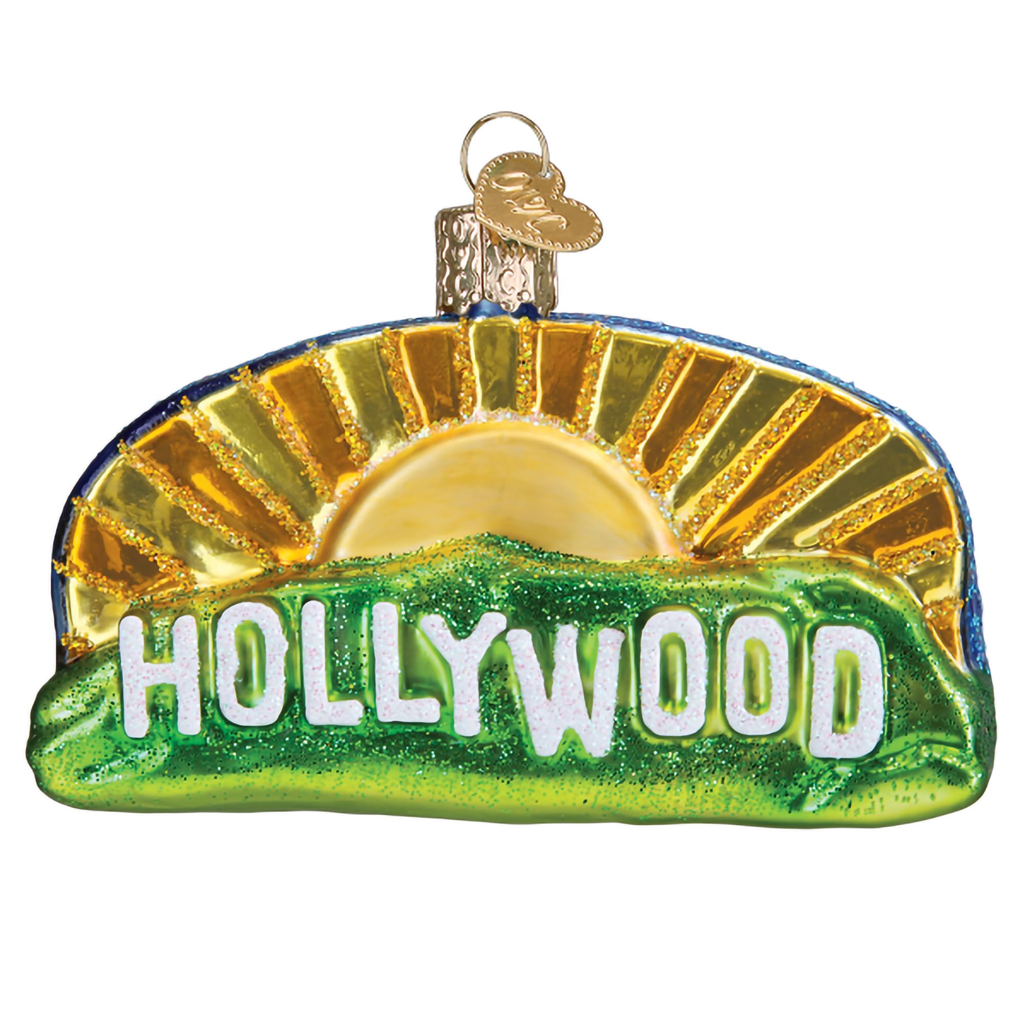 Old World Christmas Hollywood Sign Glass Blown Ornament for Christmas Tree, Handcrafted Holiday Decoration, Landmark Collection
