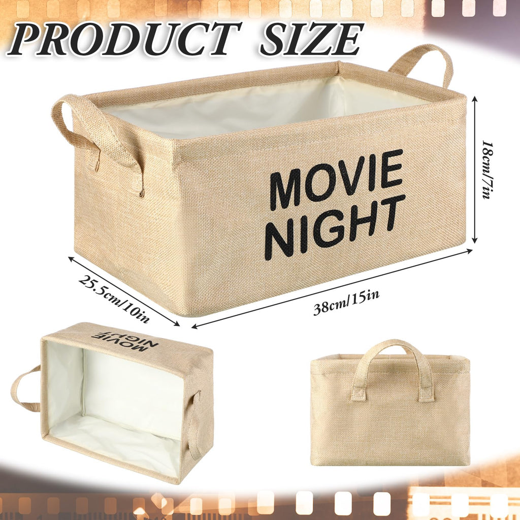 Gandeer Large Movie Night Snack Basket with Handles Movie Night Snack Tray Reusable Burlap Storage Organizer for Theater Popcorn Bucket Bowl Box Container Family Film Holiday Parties(Khaki, Classic)