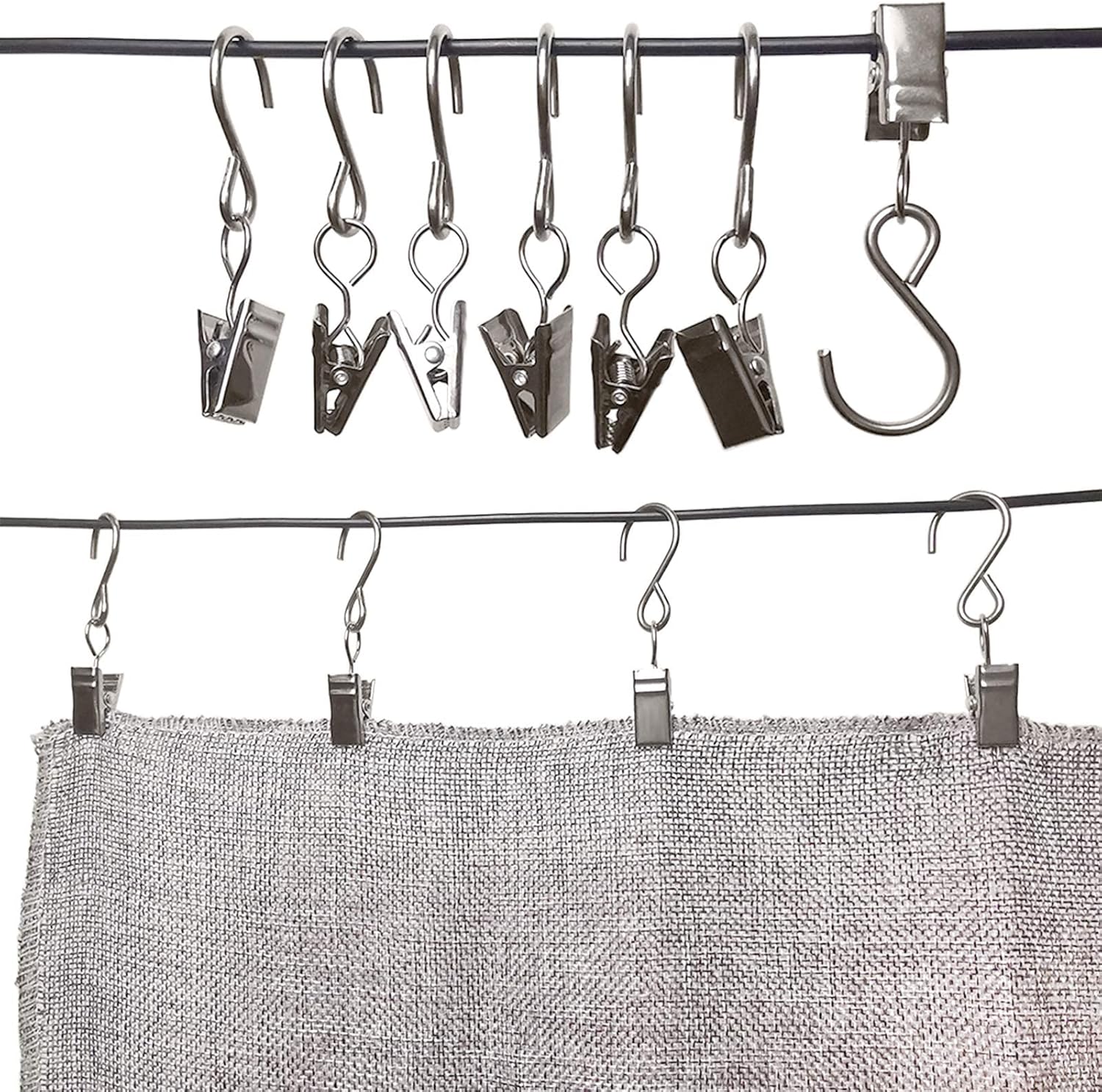 Stainless Steel S Hooks - 50 Pack Curtain Clips for Hanging Lights & Art Displays | 2.4 Inch Long, Silver